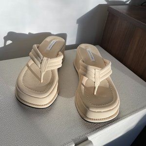 Lemon Cream Platform Thong Sandals
